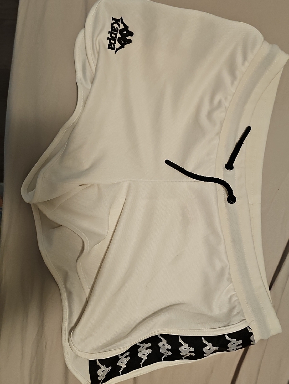 Kappa White Sports Shorts with Black Logo Tape